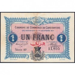 Algérie - Constantine 140-15 - 1 franc - Série 27 - 01/12/1917 - Etat : TTB+