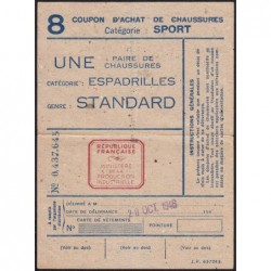Coupon achat chaussures - Réf : 8 - Type 8a - 1946 - Haute-Savoie (74) - Etat : TTB