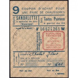 Coupon achat chaussures - Réf : 9 - Type 8b - 1947 - St Genis Pouilly (01) - Etat : SUP+