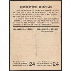 Coupon achat chaussures - Réf : 24 - Type 8d - 1947 - Collonges (01) - Etat : TTB+