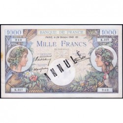 F 39-01 - 24/10/1940 - 1000 francs - Commerce - Série K.317 - Annulé - Etat : TTB+