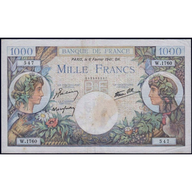 F 39-04 - 06/02/1941 - 1000 francs - Commerce - Série W.1760 - Remplacement - Etat : TB+