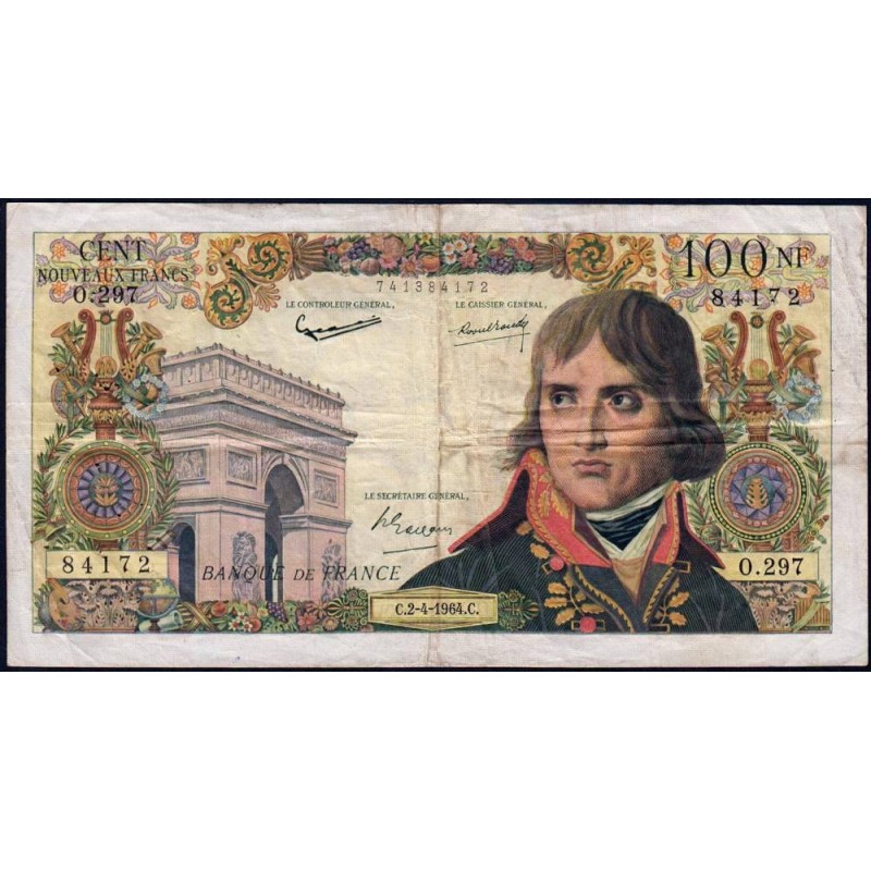 F 59-26 - 02/04/1964 - 100 nouv. francs - Bonaparte - Série O.297 - Etat : TB