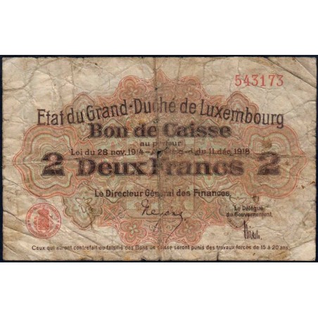 Luxembourg - Pick 28_1 - 2 francs - 1919 - Etat : B