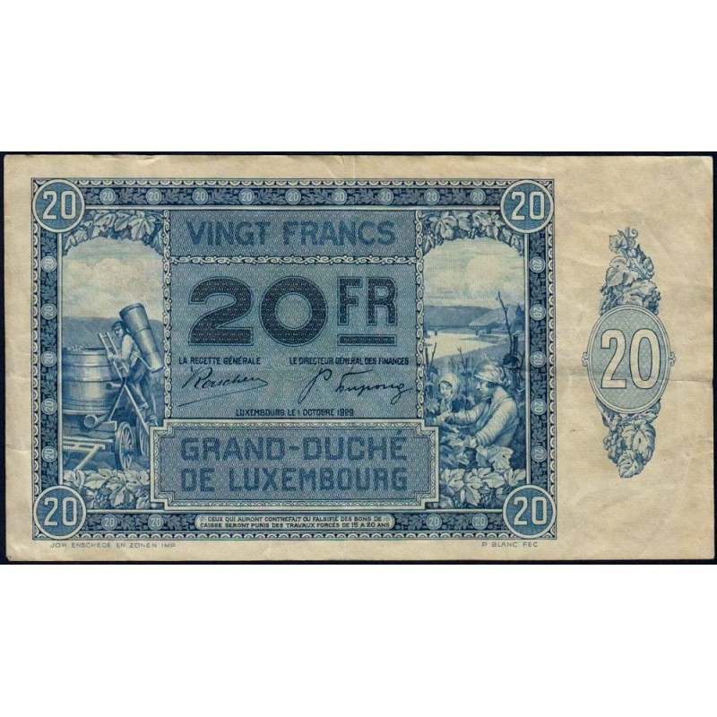 Luxembourg - Pick 37 - 20 francs - 01/10/1929 - Etat : TB+