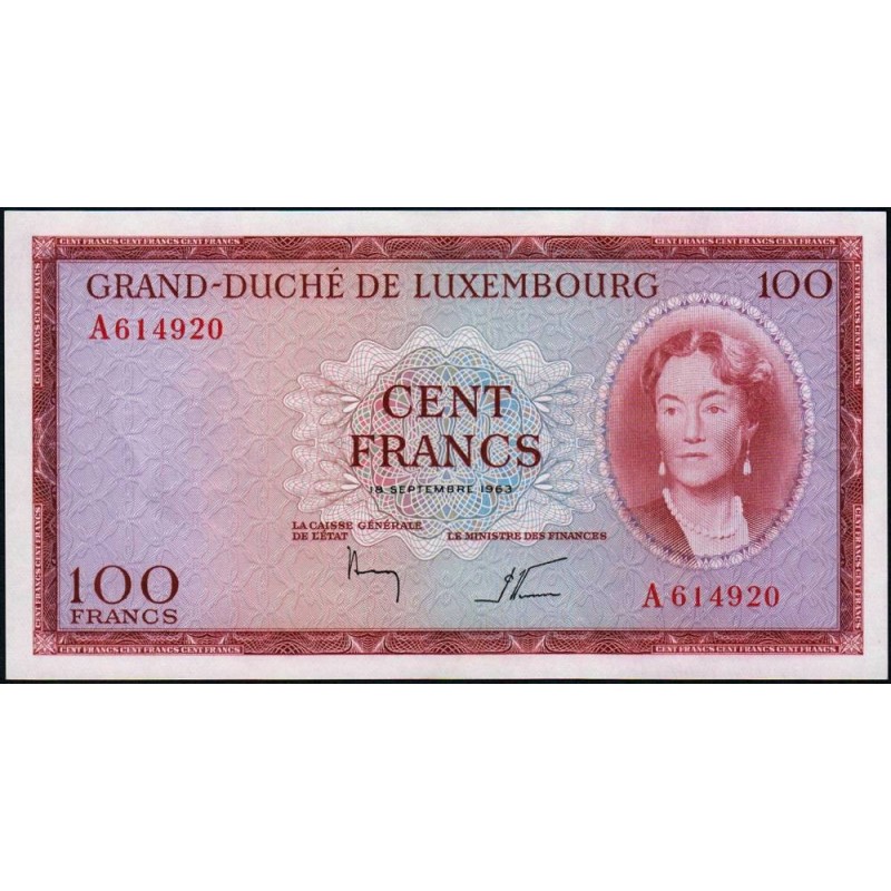 Luxembourg - Pick 52a - 100 francs - Série A - 18/09/1963 - Etat : pr.NEUF