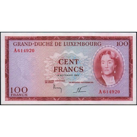 Luxembourg - Pick 52a - 100 francs - Série A - 18/09/1963 - Etat : pr.NEUF