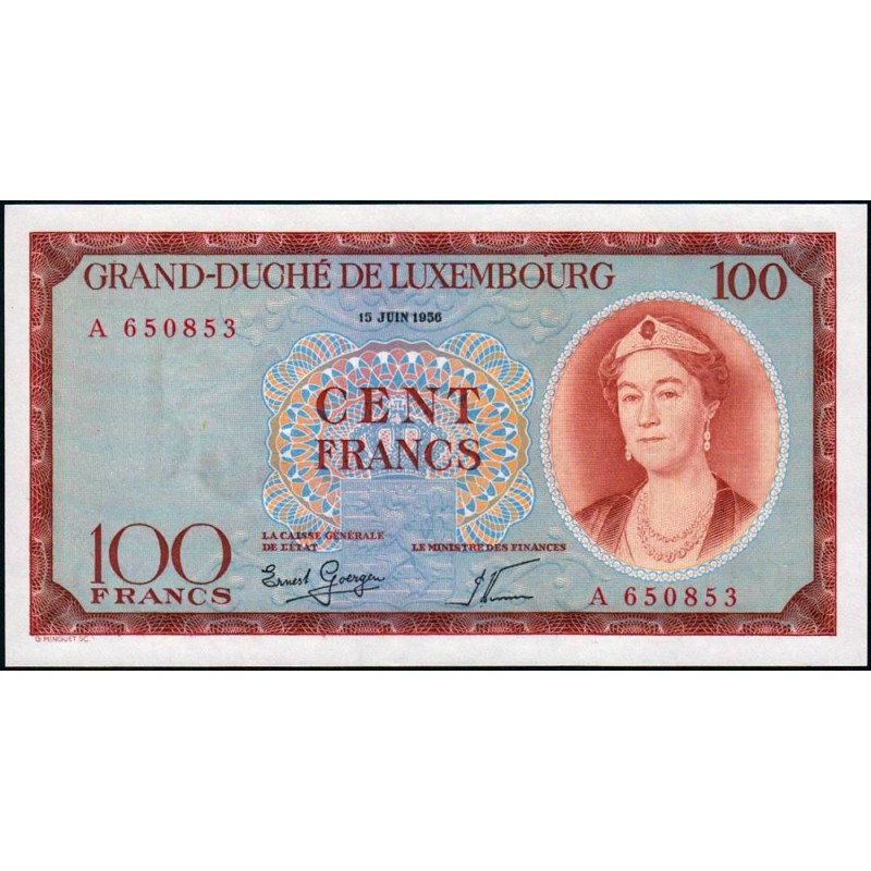 Luxembourg - Pick 50a - 100 francs - Série A - 15/06/1956 - Etat : NEUF
