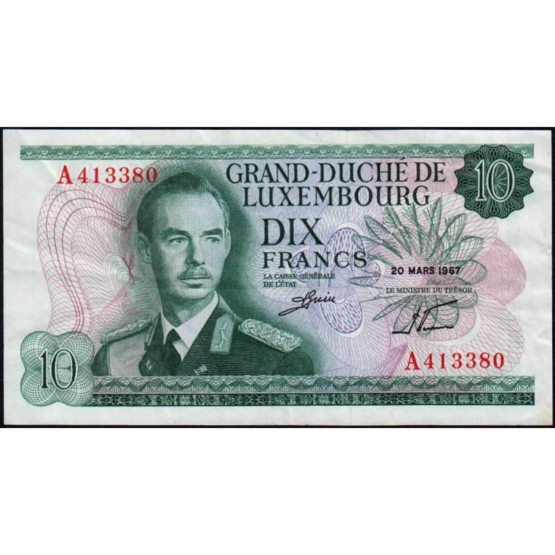 Luxembourg - Pick 53a - 10 francs - Série A - 20/03/1967 - Etat : TTB